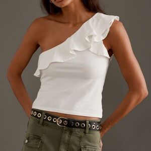 Anthropologie Maeve One-Shoulder Ruffle Top in white NWT